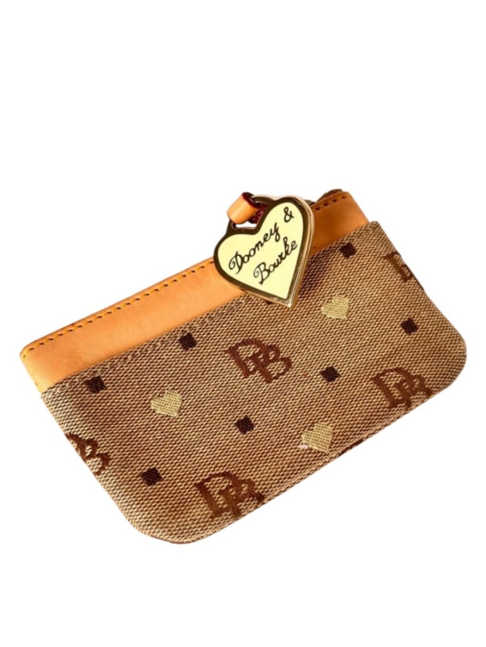 Dooney & Bourke Brown and Tan Monogram Heart Key & Card Holder